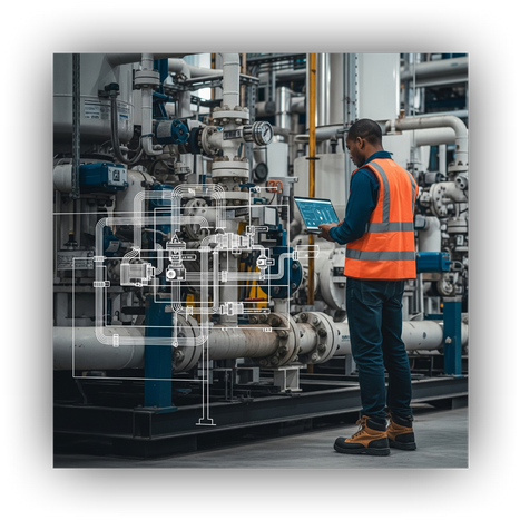 Measurement consultant analyzing field data at an oil site
