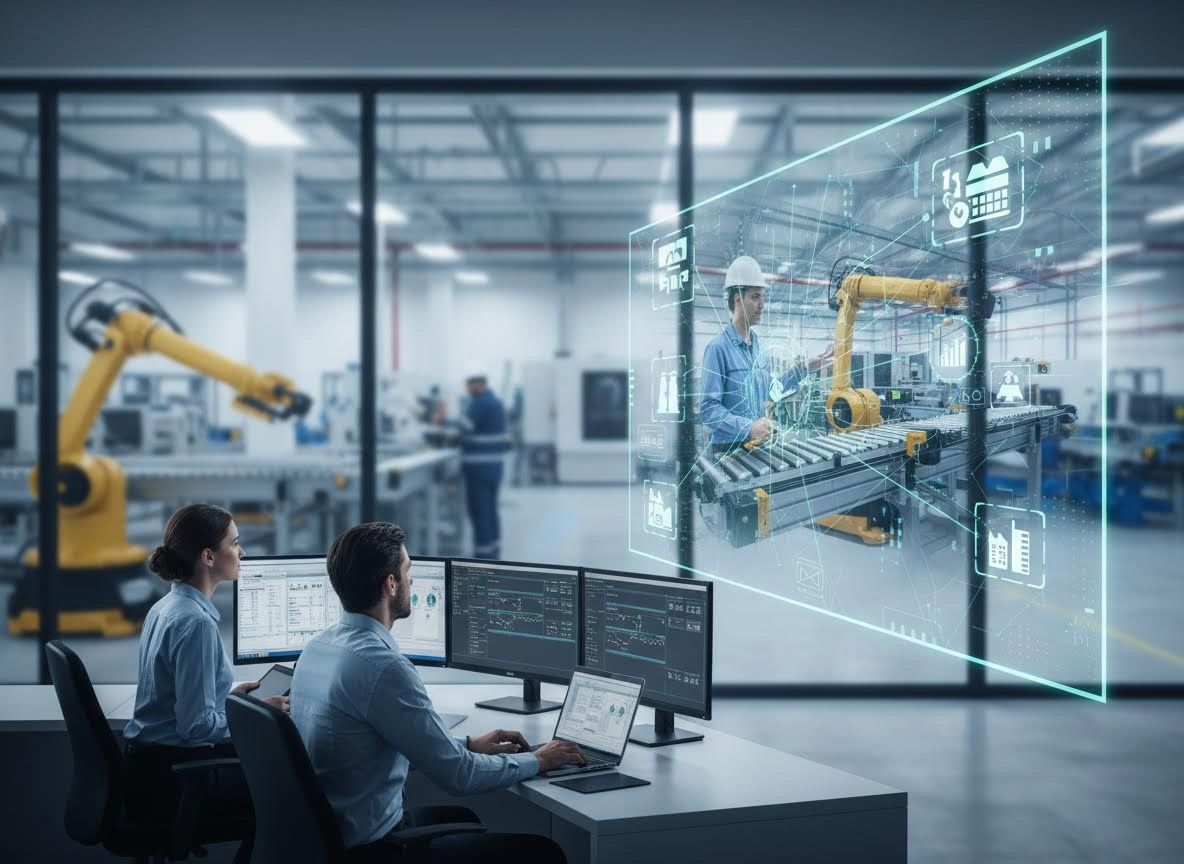 Engineers Monitoring Smart Factory Operations with AI and Automation