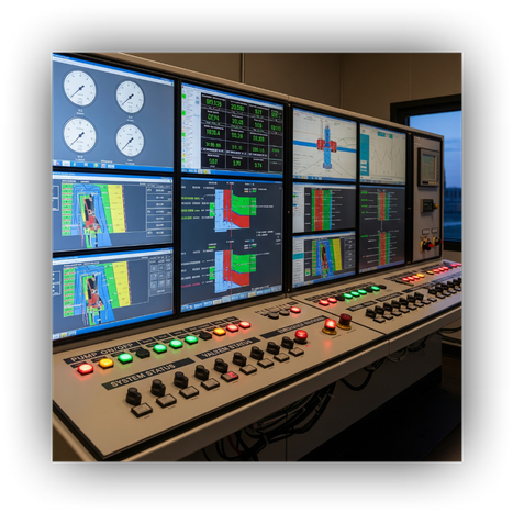A control panel monitoring saltwater disposal wells.