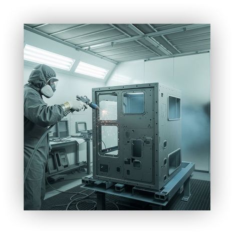 control panels with finishing powder coating being applied control panels with finishing powder coating being applied