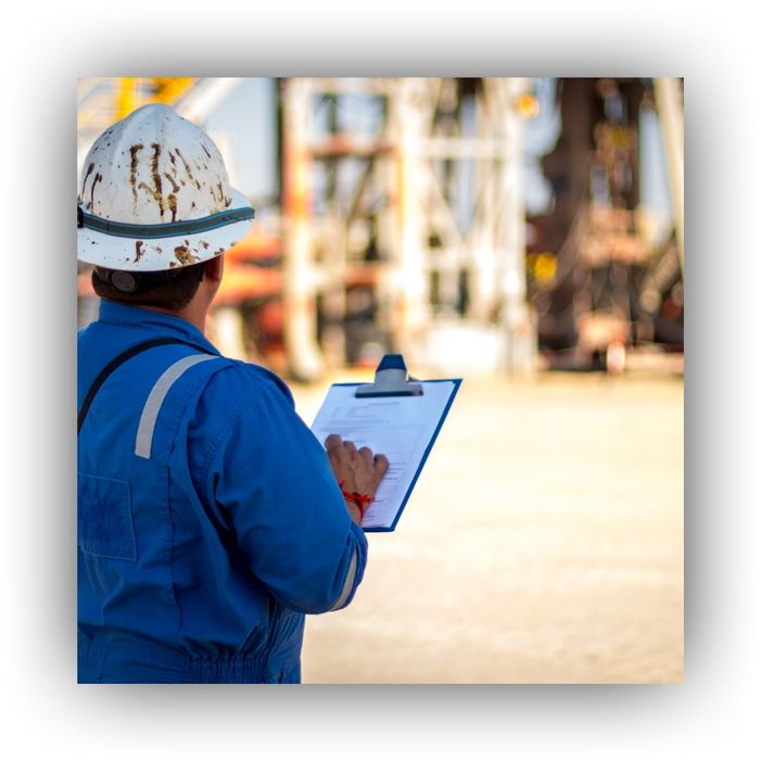 Oil worker writing on a clipboard