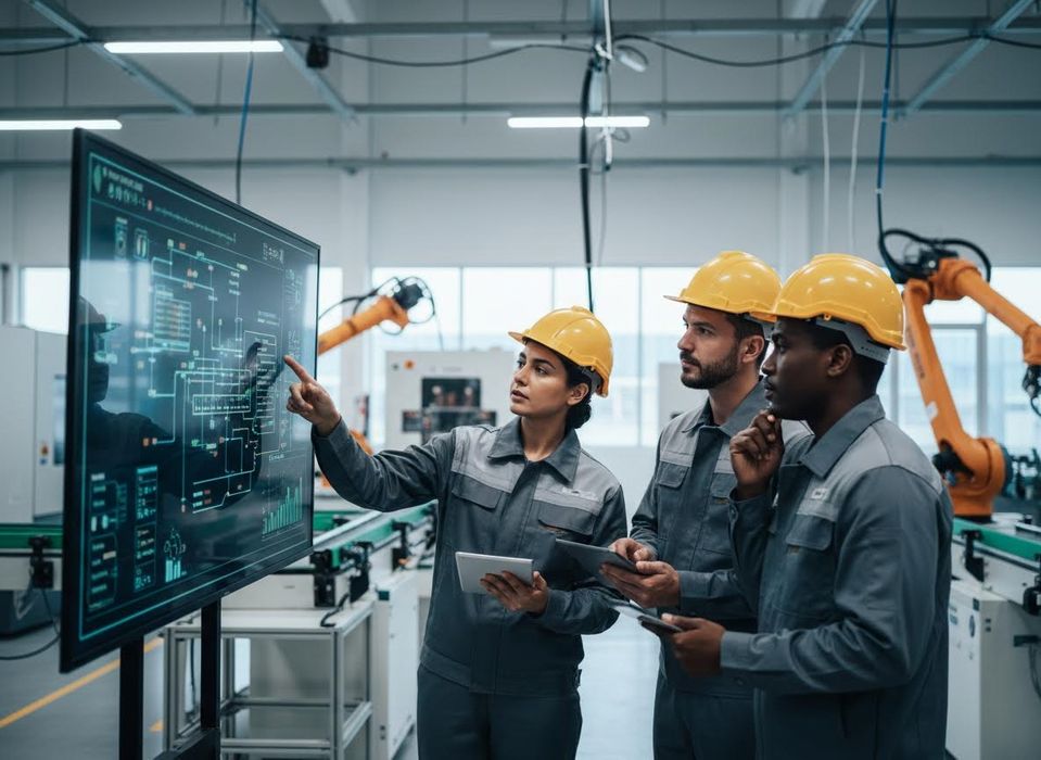 Engineers Analyzing Digital Factory Management System