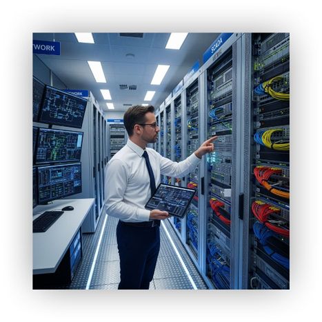 IT worker inspecting server room IT worker inspecting server room