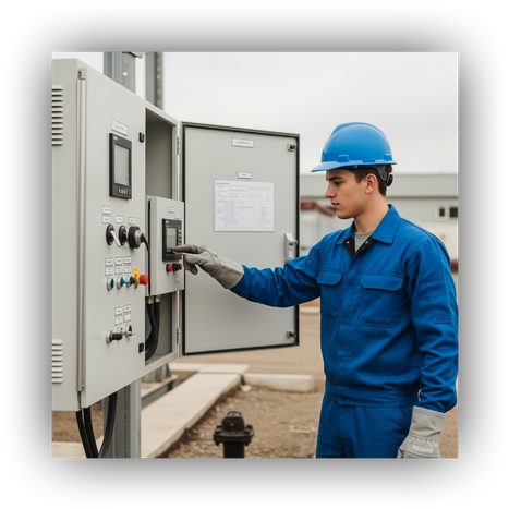 An industrial technician quickly accessing a labeled and organized control panel in a field environment.