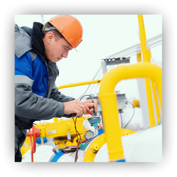 oil and gas worker running test