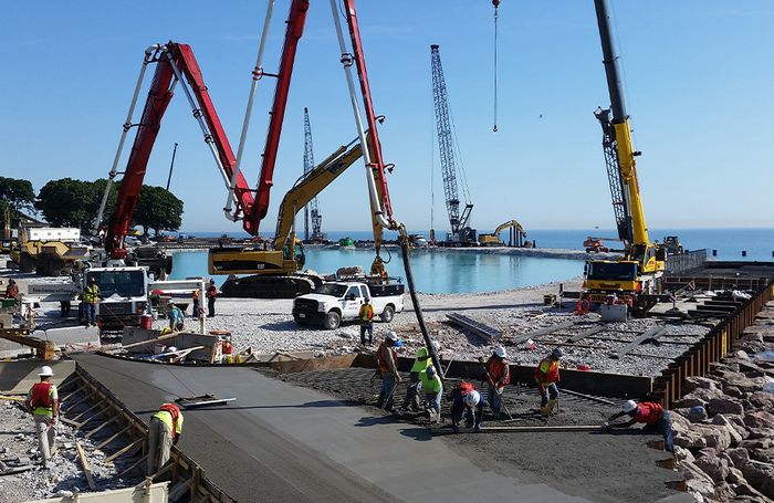 commercial construction site near water