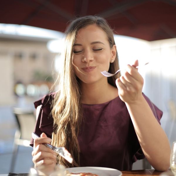 happy woman eating