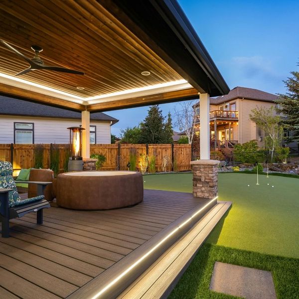 a patio in a backyard