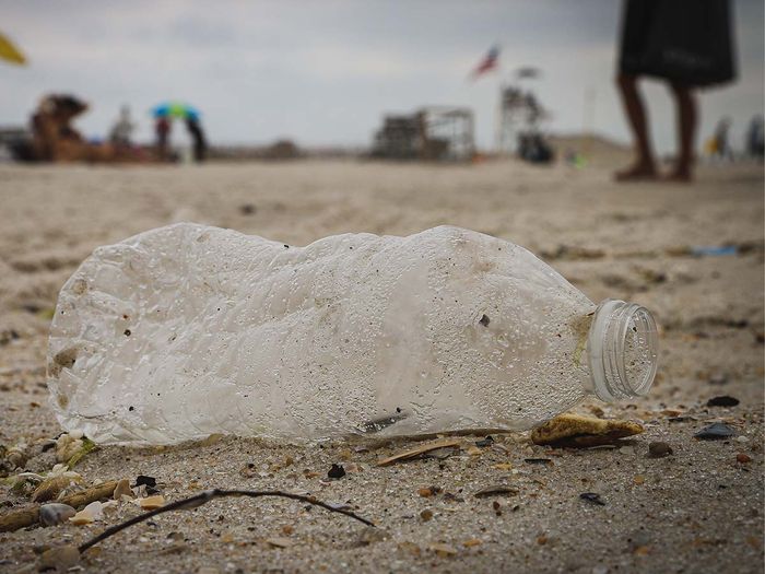 plastic water bottle on the beach