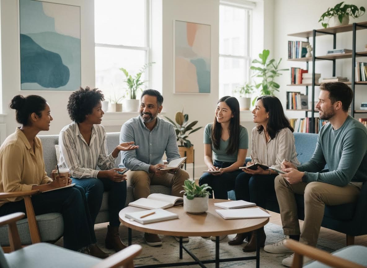 Diverse group in a casual discussion or meeting