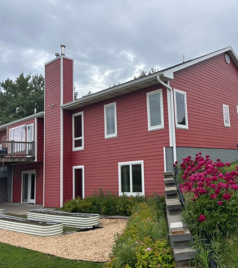 The back of a house painted red