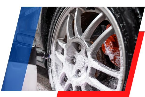 rims of a car being cleaned