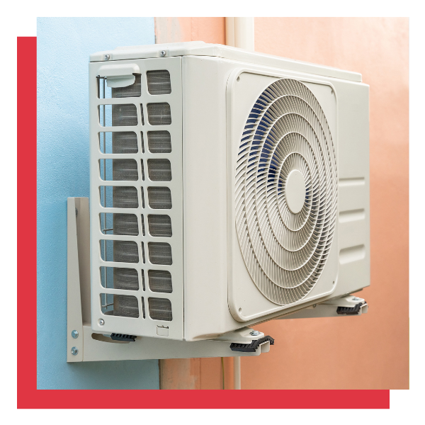 new heat pump on colorful wall