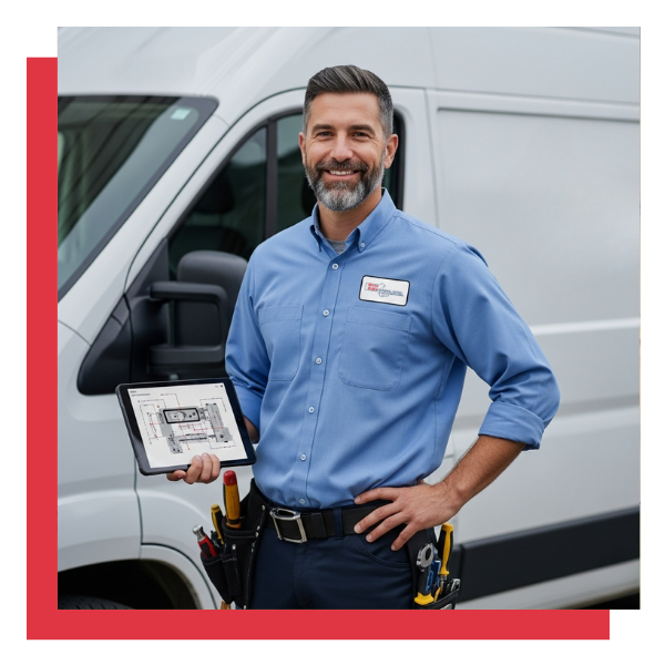 certified HVAC contractor holding a digital tablet