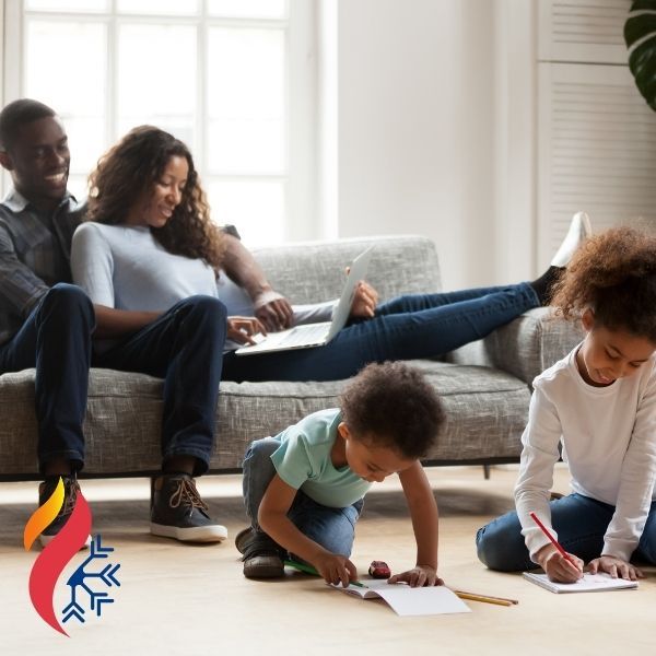 family relaxing in living room