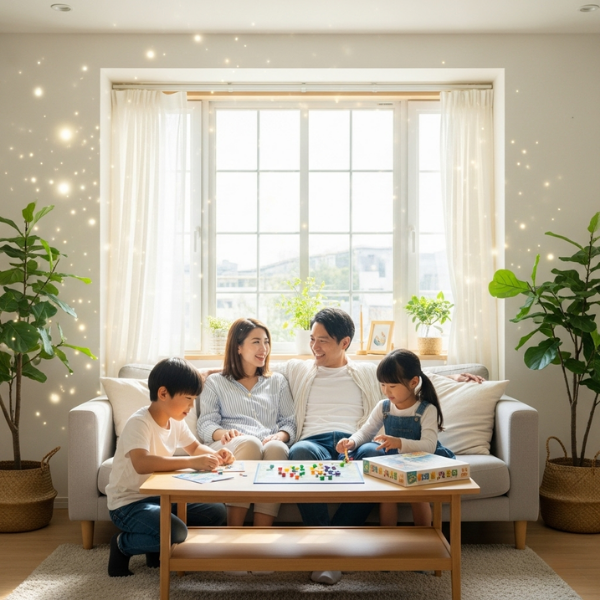 family enjoying the clean, comfortable air in their bright living room