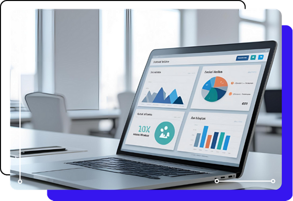 Looking at analytics on laptop