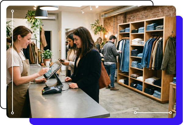 a retail shop with a cashier using a POS terminal