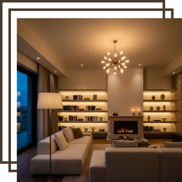 living area with warm lighting 