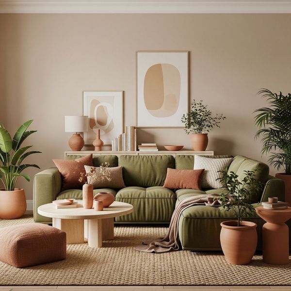 Cozy interior designed with warm neutral and earthy color palettes Cozy interior designed with warm neutral and earthy color palettes