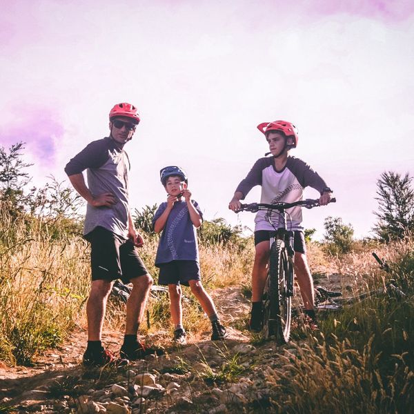 family on a bike trail