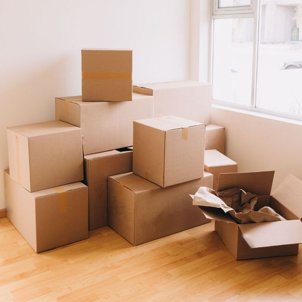 boxes in a corner of a room