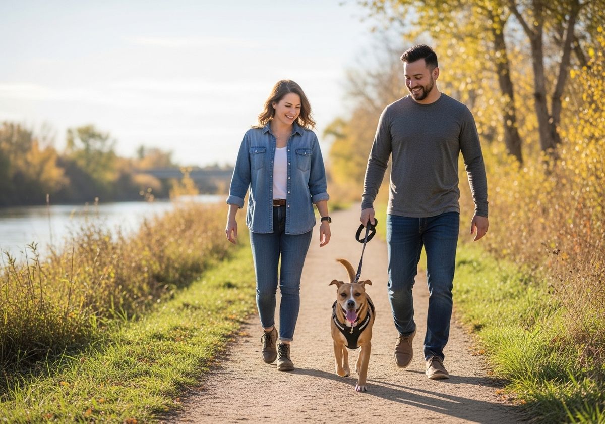 Couple Walking Dog in Autumn