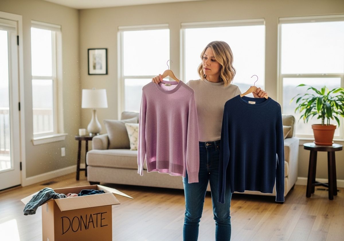 Woman Sorting Clothes for Donation
