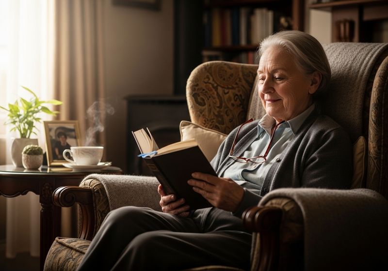 older person resting in a chair reading older person resting in a chair reading
