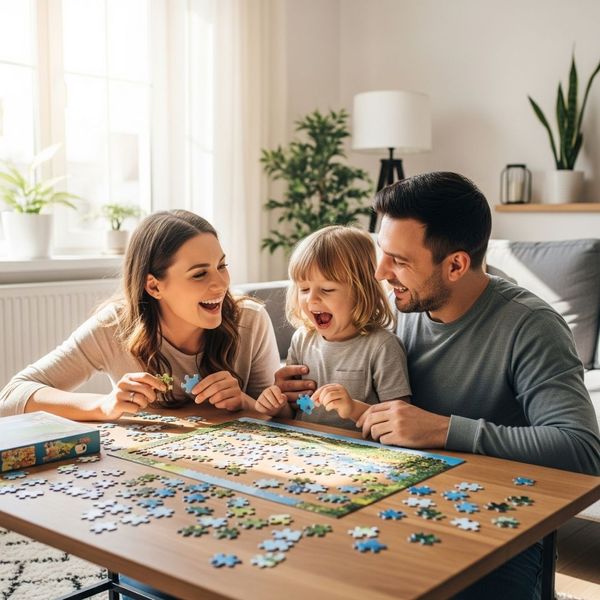 family putting a puzzle together