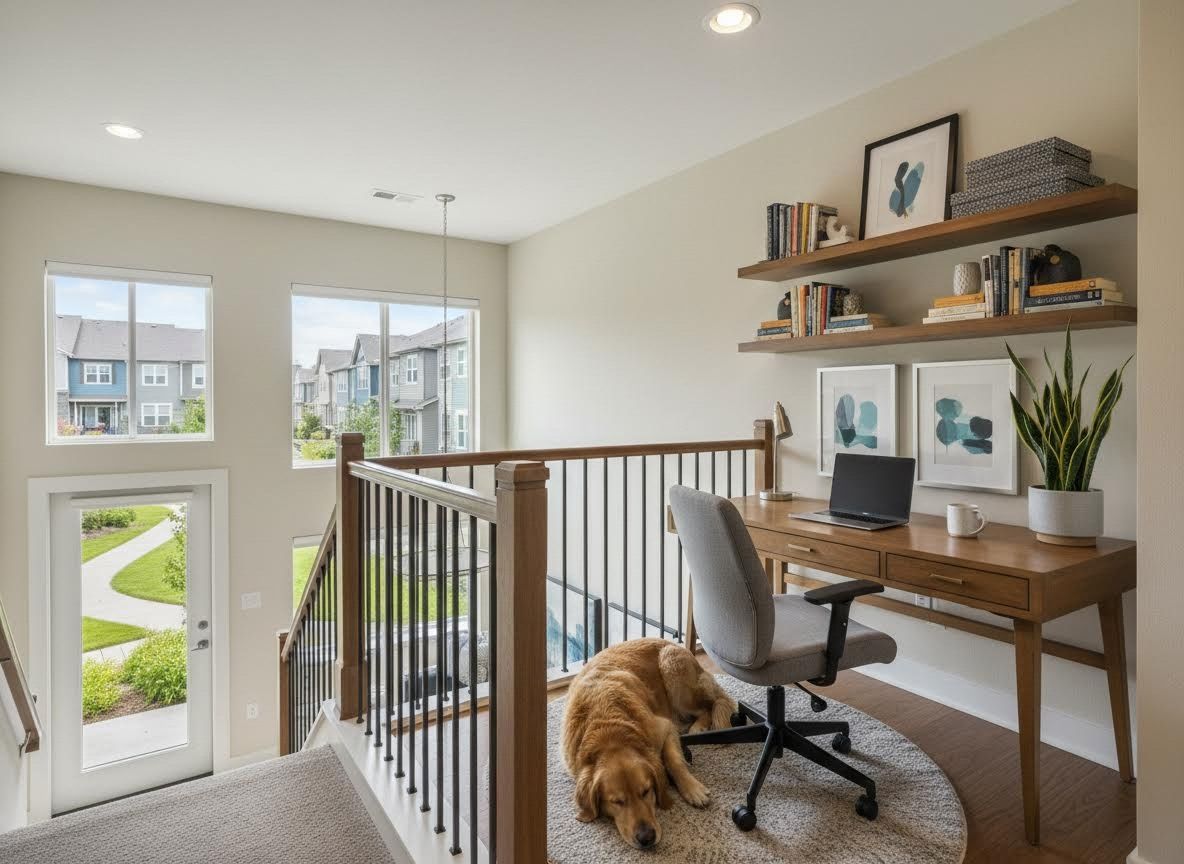 Home Office Loft with Golden Retriever
