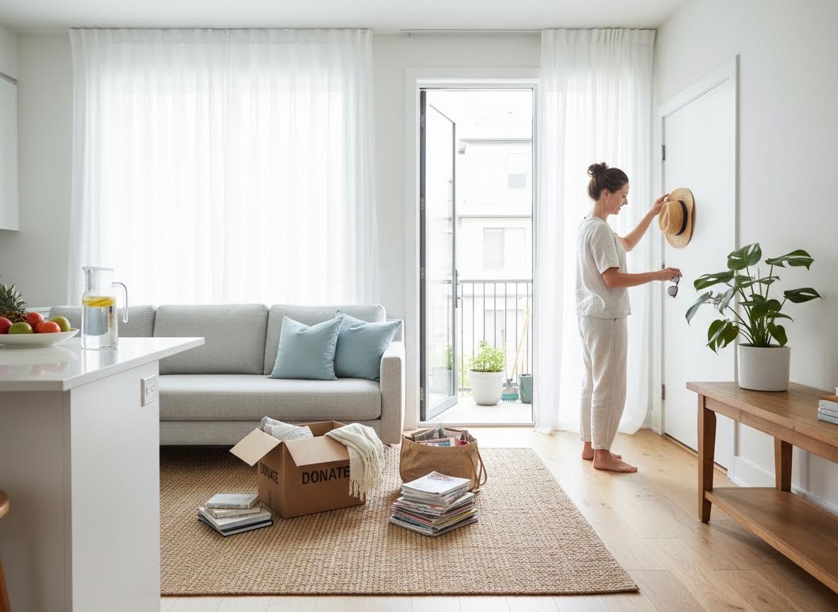 Woman Decluttering Her Modern Living Room