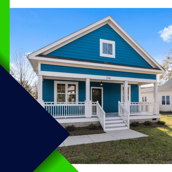 Image of a house with blue siding