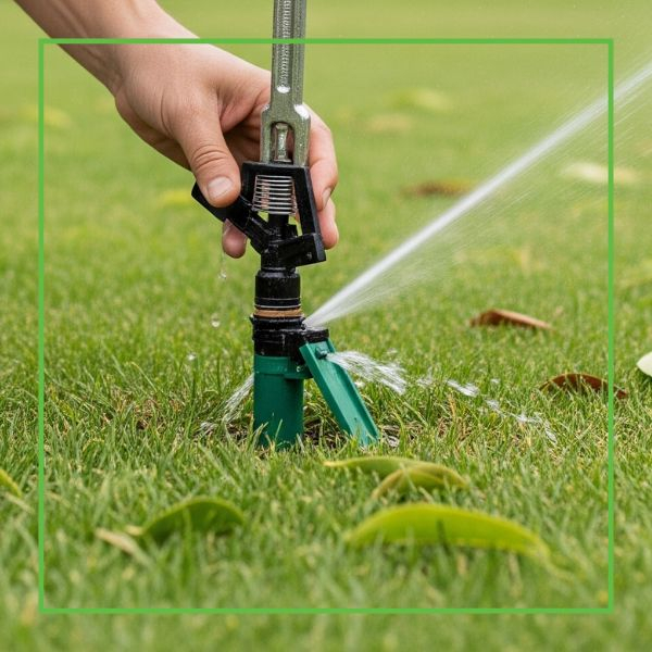 Sprinkler in action with tool