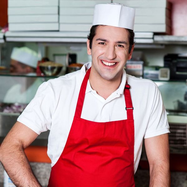 food service worker smiling