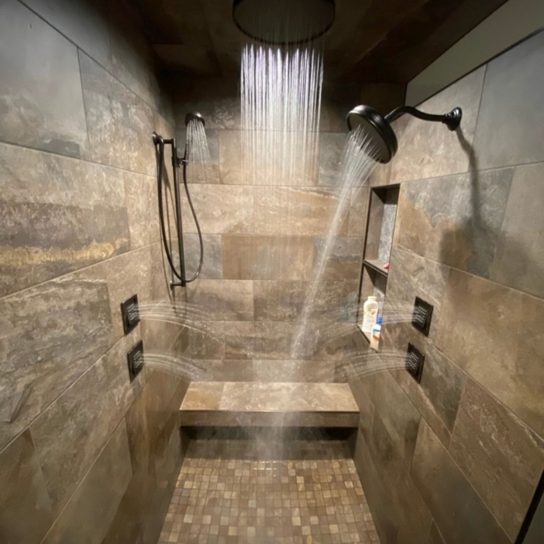custom shower with water turned on custom shower with water turned on