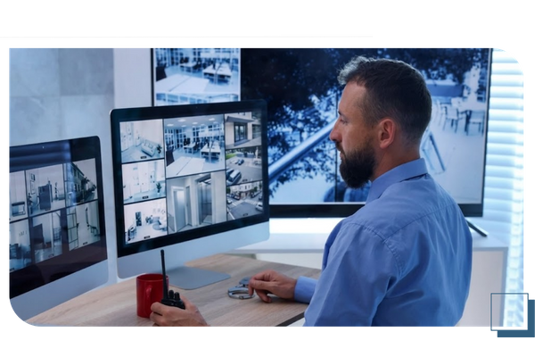 security guard monitoring cameras 