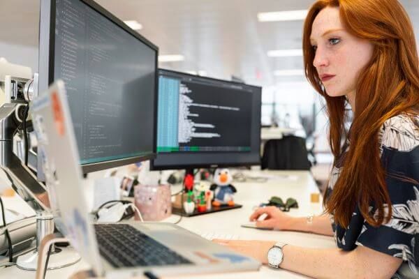 woman working on code