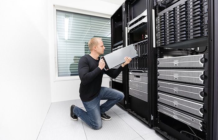 Person working on servers