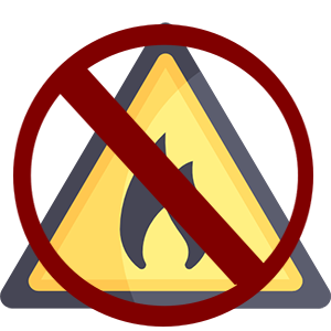 Icon of a caution sign with flames an a no symbol