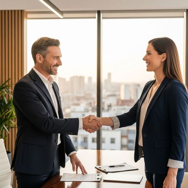 Two professionals confirm a business agreement