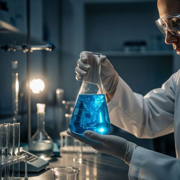 ab technician with gloved hands carefully handles a liquid