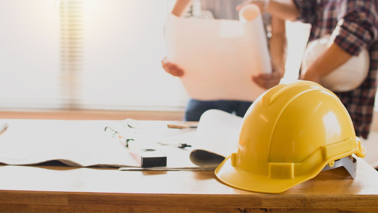 hard hat on table