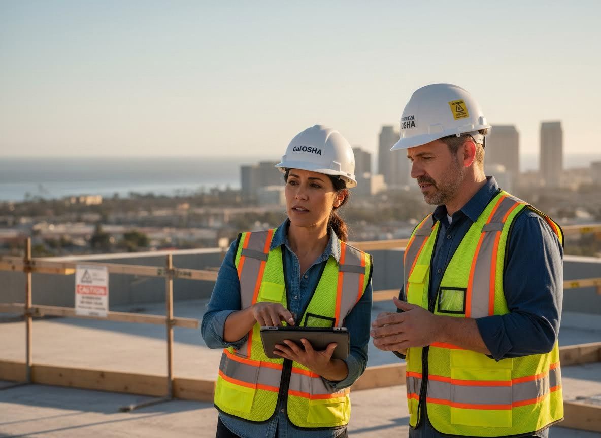 Cal/OSHA Safety Officers Reviewing Plans at Construction Site