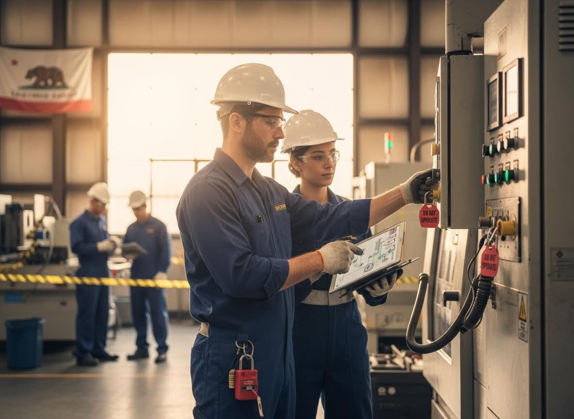 Industrial Workers Operating Machine Control Panel