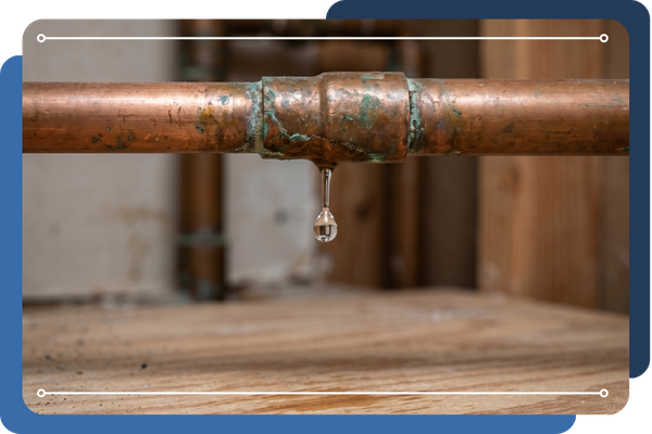 Close-up of a slow pipe leak dripping water, emphasizing the need for timely residential plumbing repair.