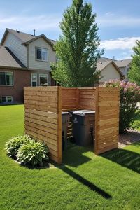 wooden cubby built for enclosed trash bin storage 