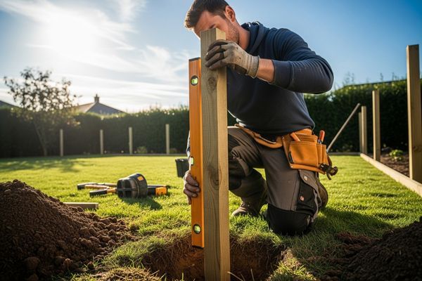 installer sets a new fence post 