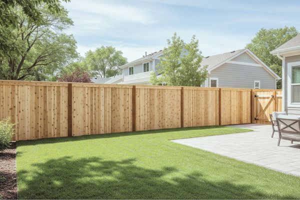 wooden privacy fence in backyard