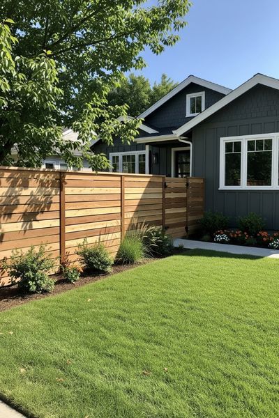 horizontal slat cedar wood fence 